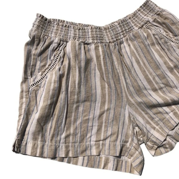 Briggs Tan Beige Linen Blend Elastic Waist Strap Pattern Short Size Large - Picture 3 of 7